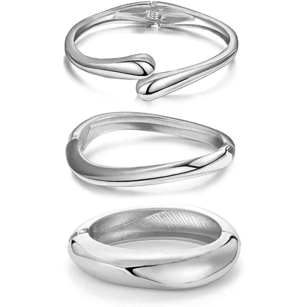 Trendy Silver-3 Sets Bangle bracelet Women Teen Chunky Adjustable Twist Jewelry